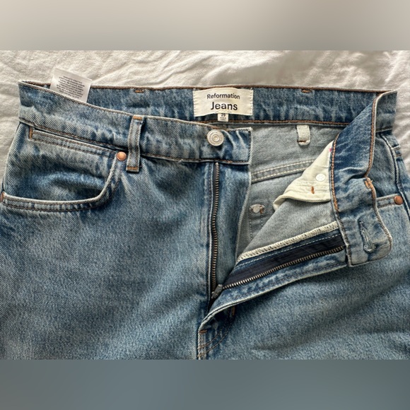 Reformation Clayton Carpenter Patch High Rise Straight Jeans - Picture 4 of 8